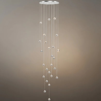 Excelis Modern Silver Crystal Chandelier – Stainless Steel with Clear Crystals Hanging Mount