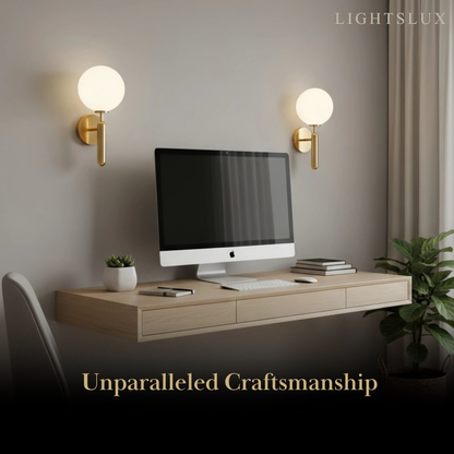 Excelis Modern Solid Brass Wall Sconce – Brushed Gold with Smooth Glass Accents for Living Room