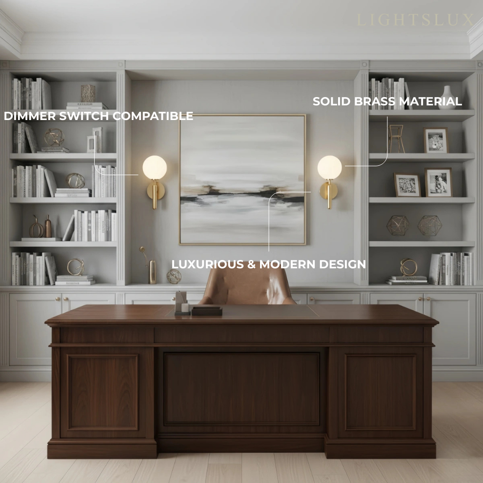 Excelis Modern Solid Brass Wall Sconce – Brushed Gold with Smooth Glass Accents for Living Room