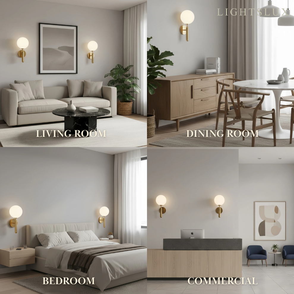 Excelis Modern Solid Brass Wall Sconce – Brushed Gold with Smooth Glass Accents for Living Room