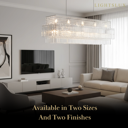 Excelis Royal Cascade Crystal Chandelier – Brushed Stainless Steel in Chrome/Gold Living Room