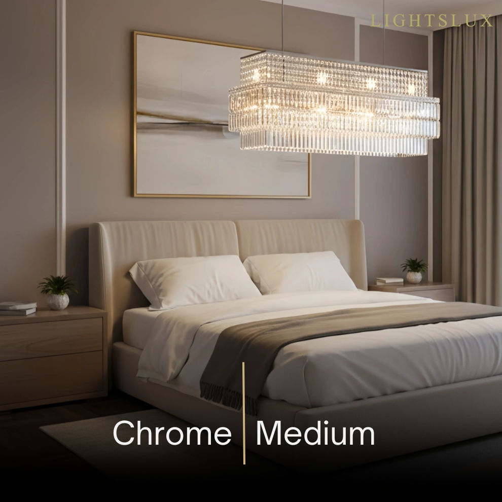 Excelis Royal Cascade Crystal Chandelier – Brushed Stainless Steel in Chrome/Gold Living Room