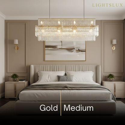 Excelis Royal Cascade Crystal Chandelier – Brushed Stainless Steel in Chrome/Gold Living Room