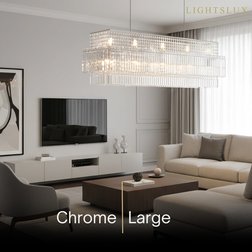 Excelis Royal Cascade Crystal Chandelier – Brushed Stainless Steel in Chrome/Gold Living Room