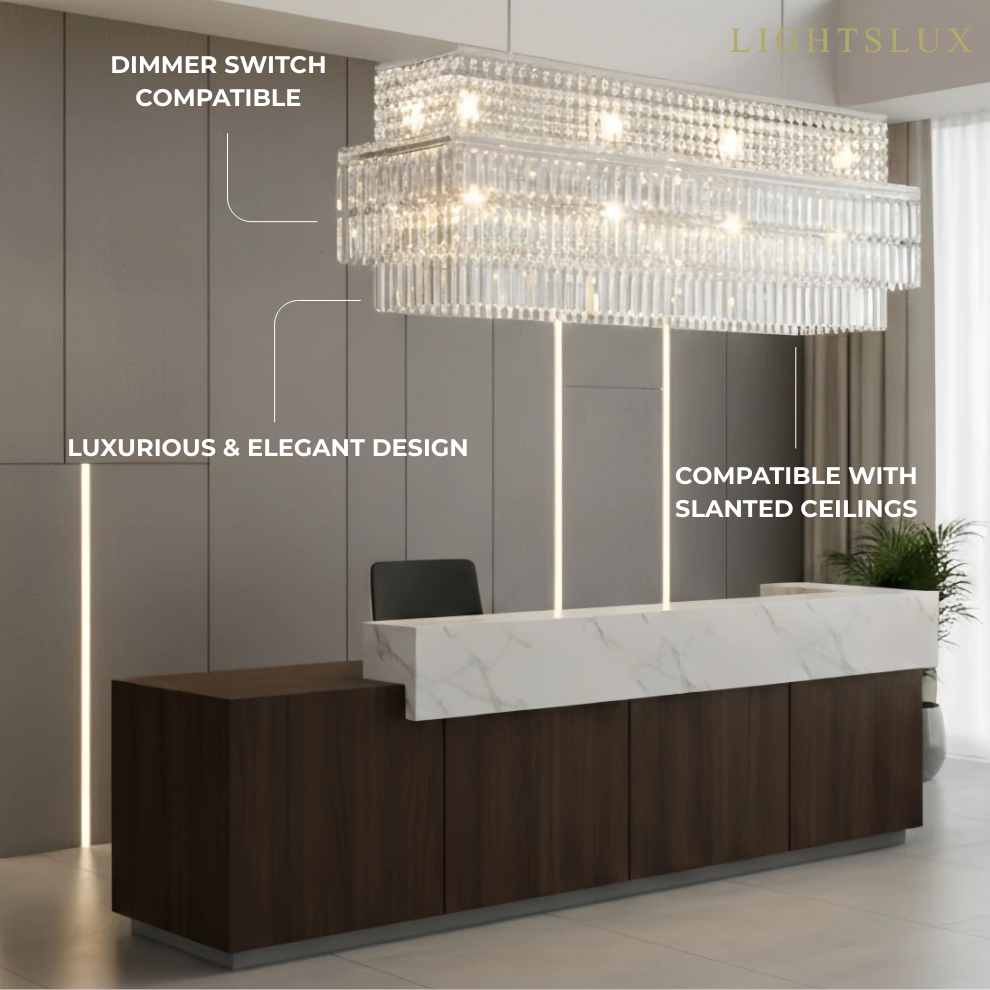 Excelis Royal Cascade Crystal Chandelier – Brushed Stainless Steel in Chrome/Gold Living Room