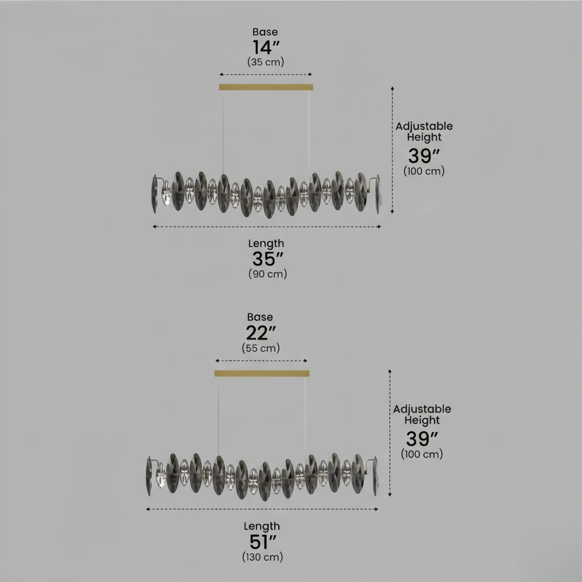 Luxury Crystal Pendant – Gold & Smoky Grey with Clear Crystals for Dining Room