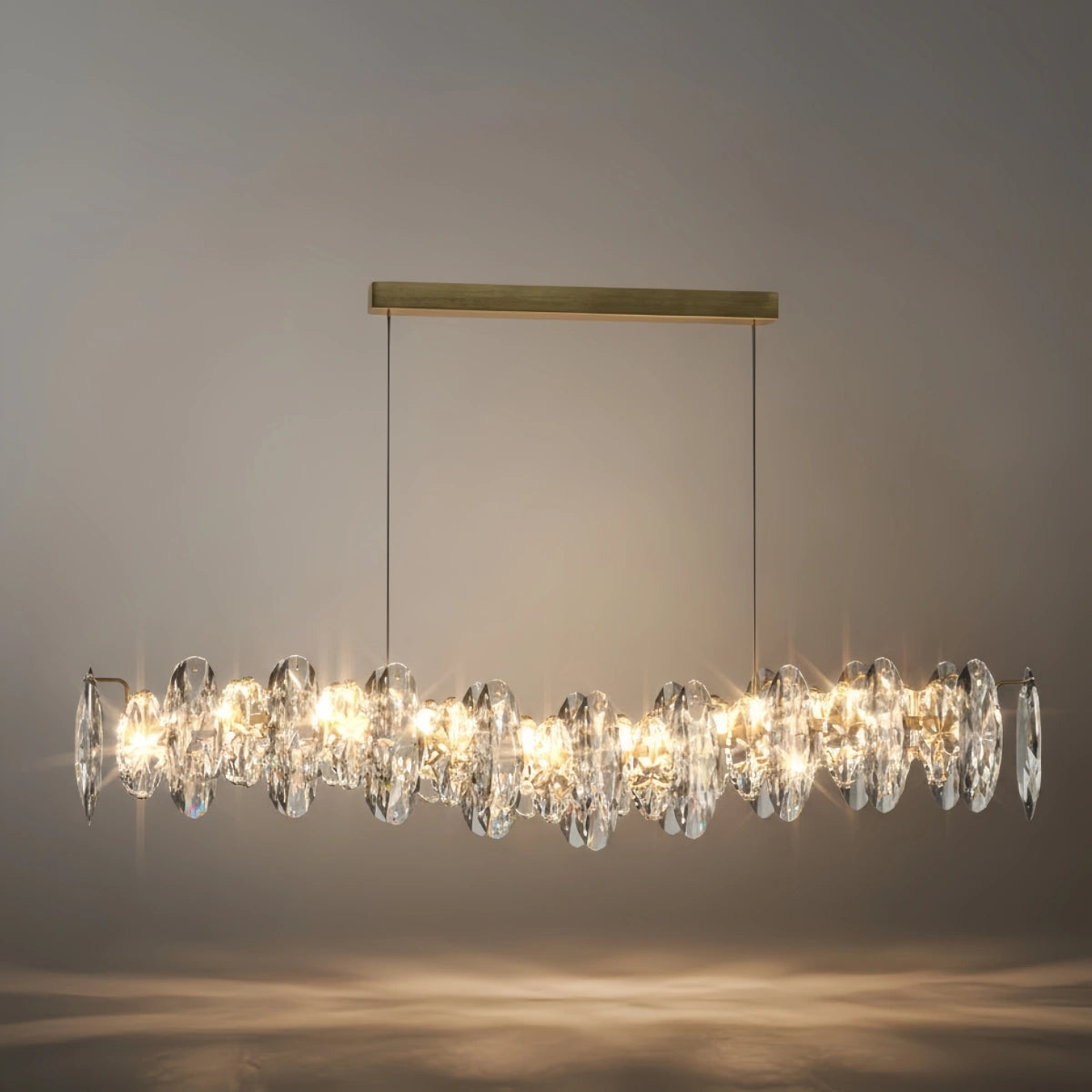 Luxury Crystal Pendant – Gold & Smoky Grey with Clear Crystals for Dining Room