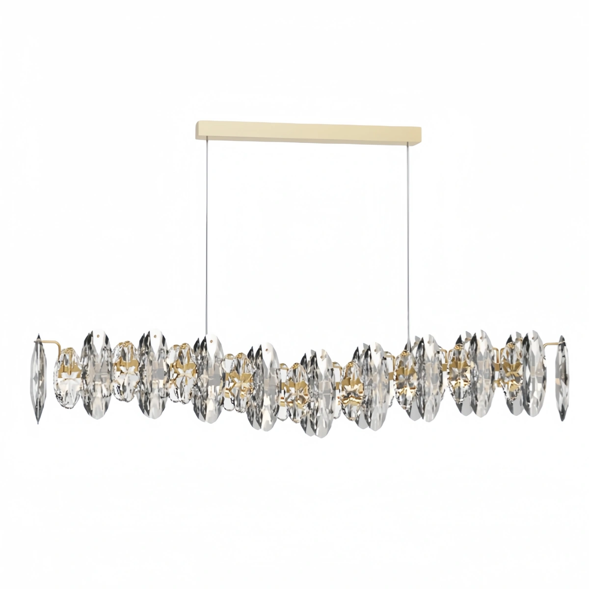 Luxury Crystal Pendant – Gold & Smoky Grey with Clear Crystals for Dining Room