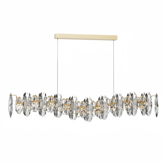 Luxury Crystal Pendant – Gold & Smoky Grey with Clear Crystals for Dining Room