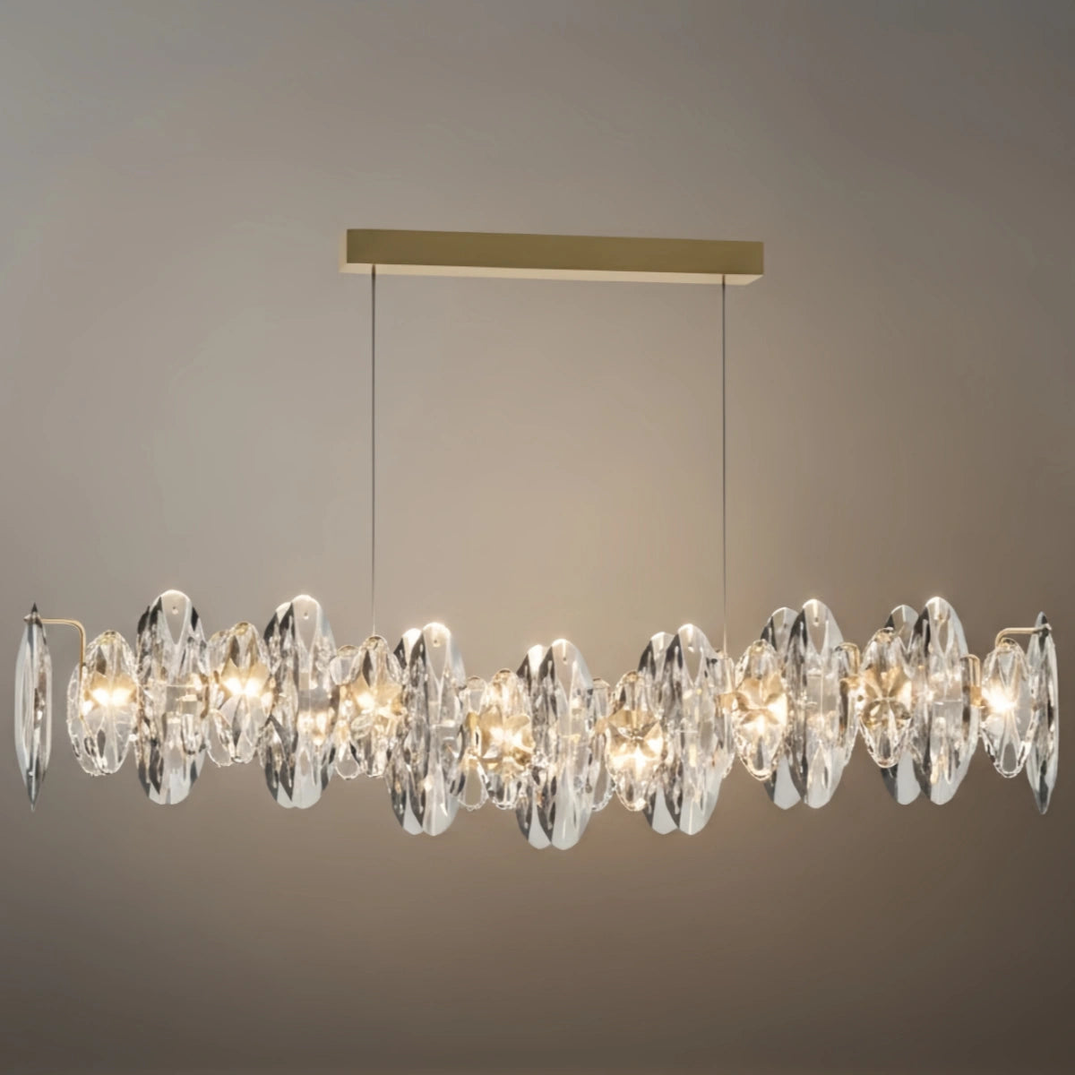 Luxury Crystal Pendant – Gold & Smoky Grey with Clear Crystals for Dining Room