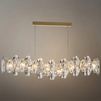 Luxury Crystal Pendant – Gold & Smoky Grey with Clear Crystals for Dining Room