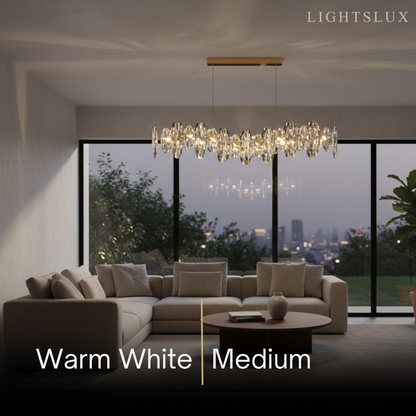 Luxury Crystal Pendant – Gold & Smoky Grey with Clear Crystals for Dining Room