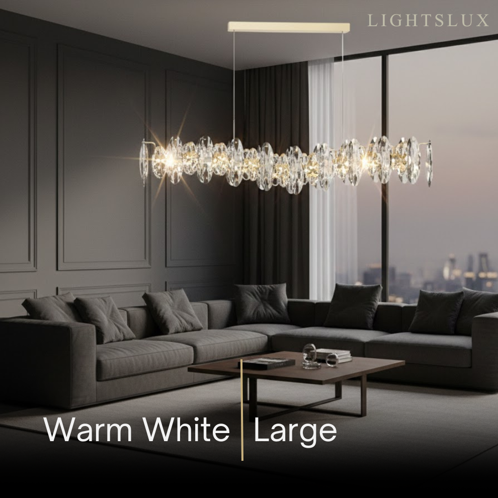 Luxury Crystal Pendant – Gold & Smoky Grey with Clear Crystals for Dining Room