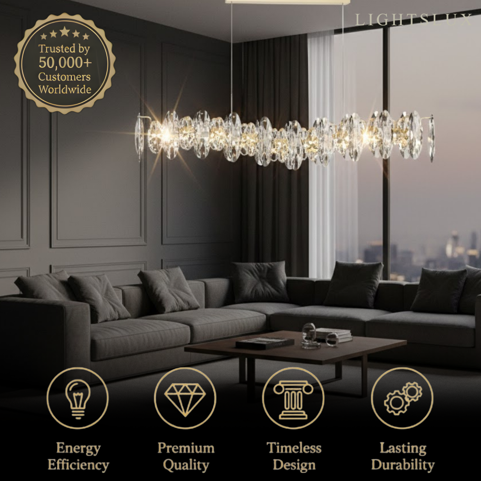 Luxury Crystal Pendant – Gold & Smoky Grey with Clear Crystals for Dining Room