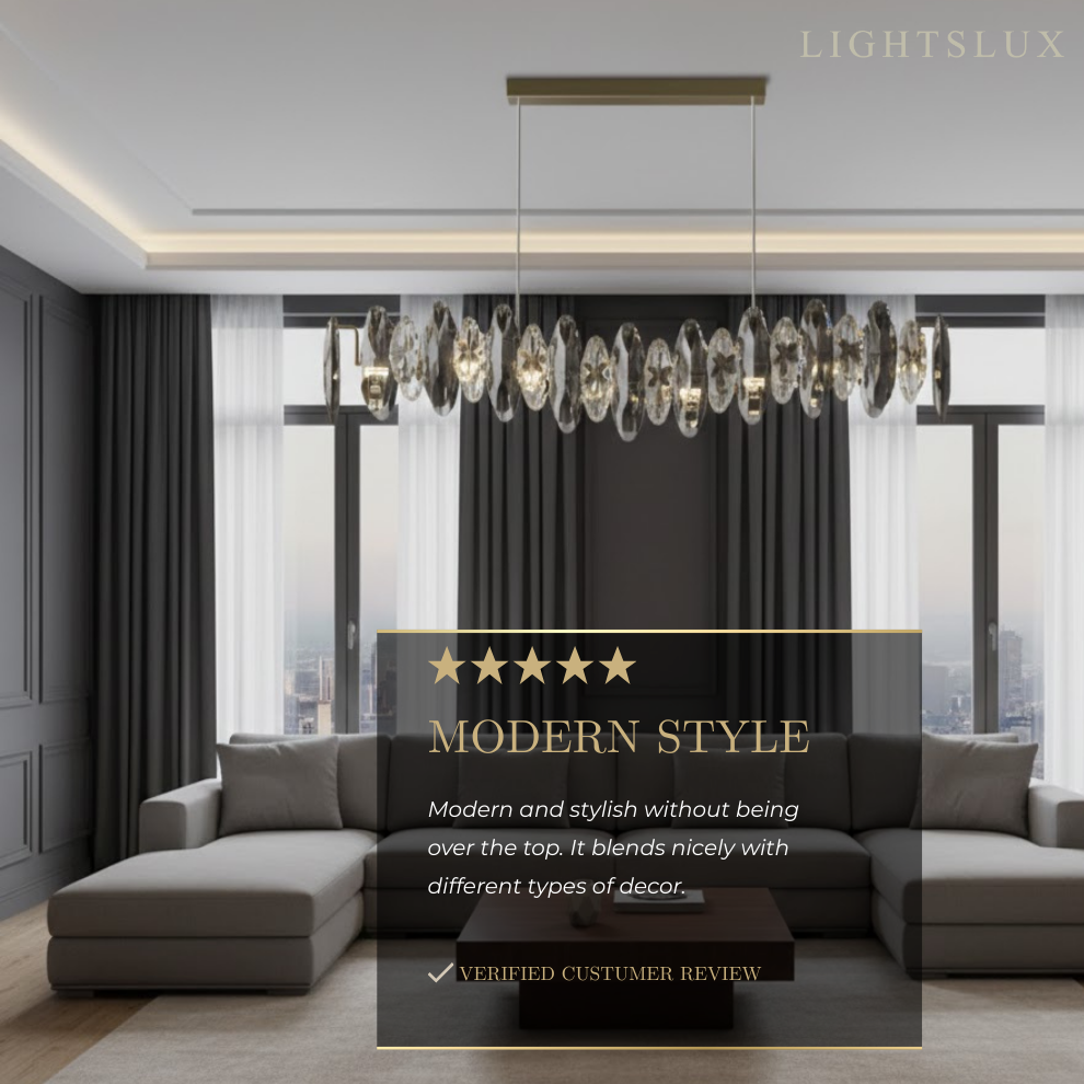 Luxury Crystal Pendant – Gold & Smoky Grey with Clear Crystals for Dining Room