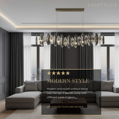 Luxury Crystal Pendant – Gold & Smoky Grey with Clear Crystals for Dining Room
