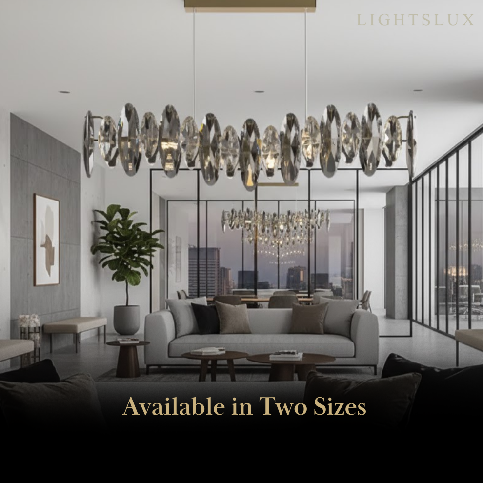 Luxury Crystal Pendant – Gold & Smoky Grey with Clear Crystals for Dining Room