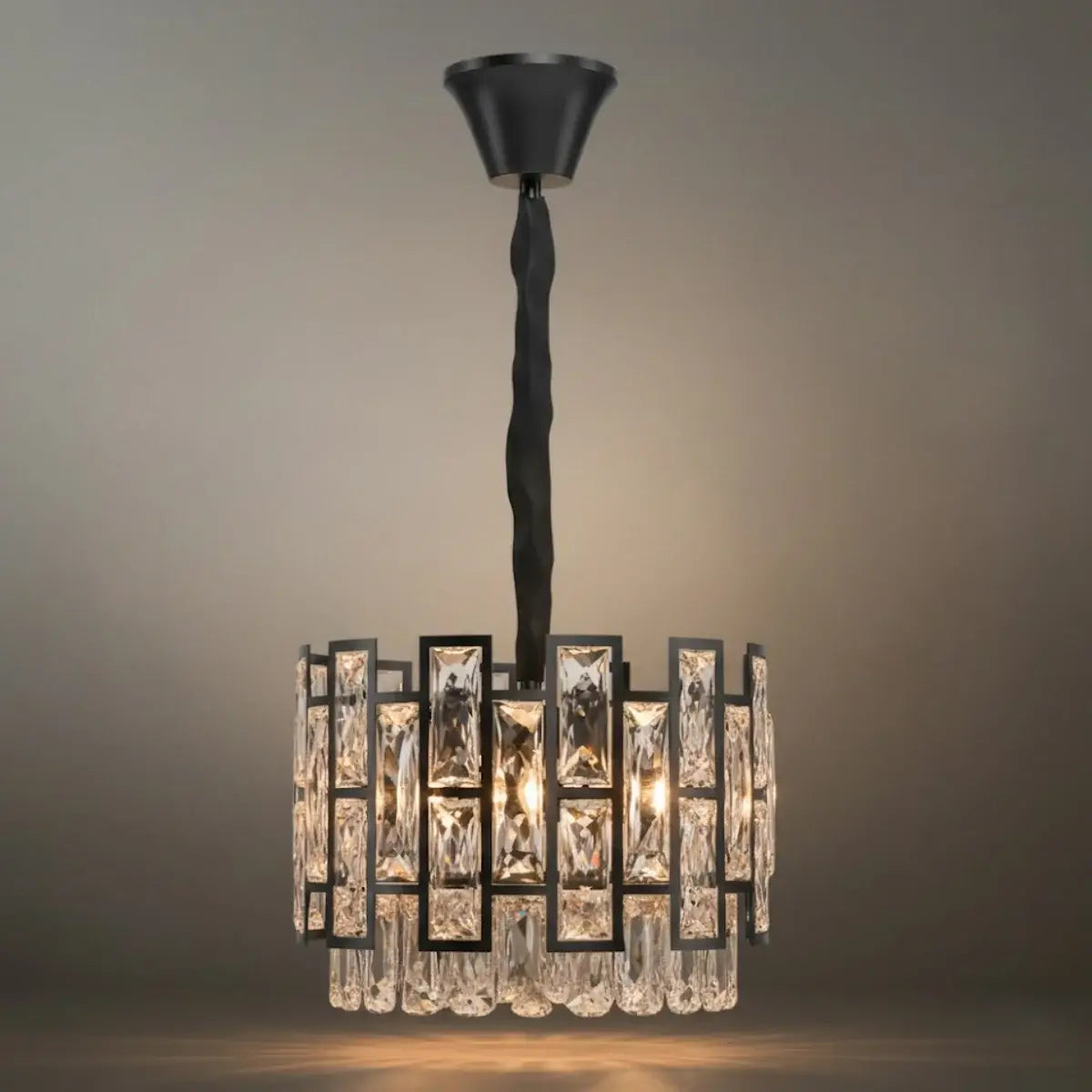 Modern Pendant Light -- Crystal & Black Metal for Dining Room
