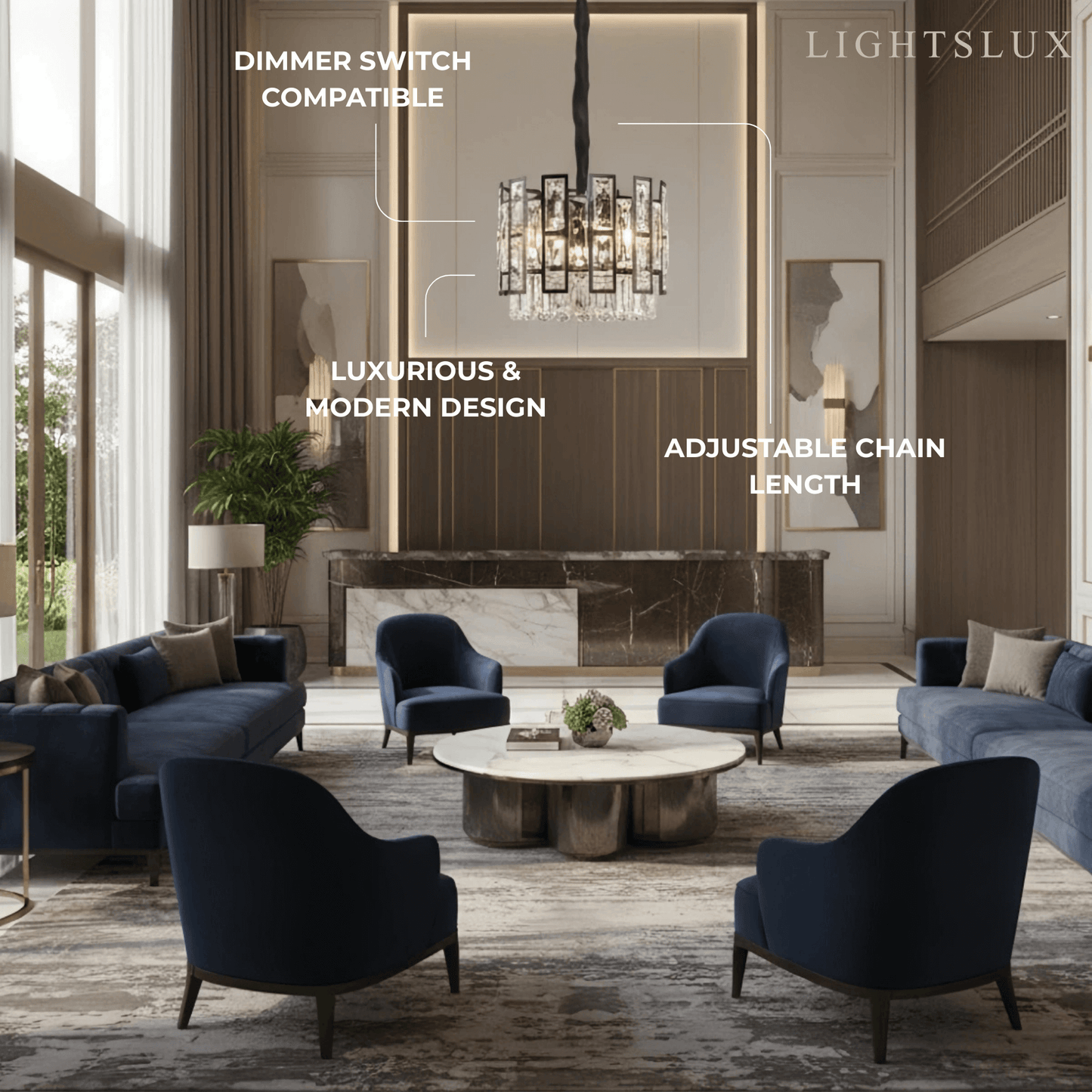 Modern Pendant Light -- Crystal & Black Metal for Dining Room