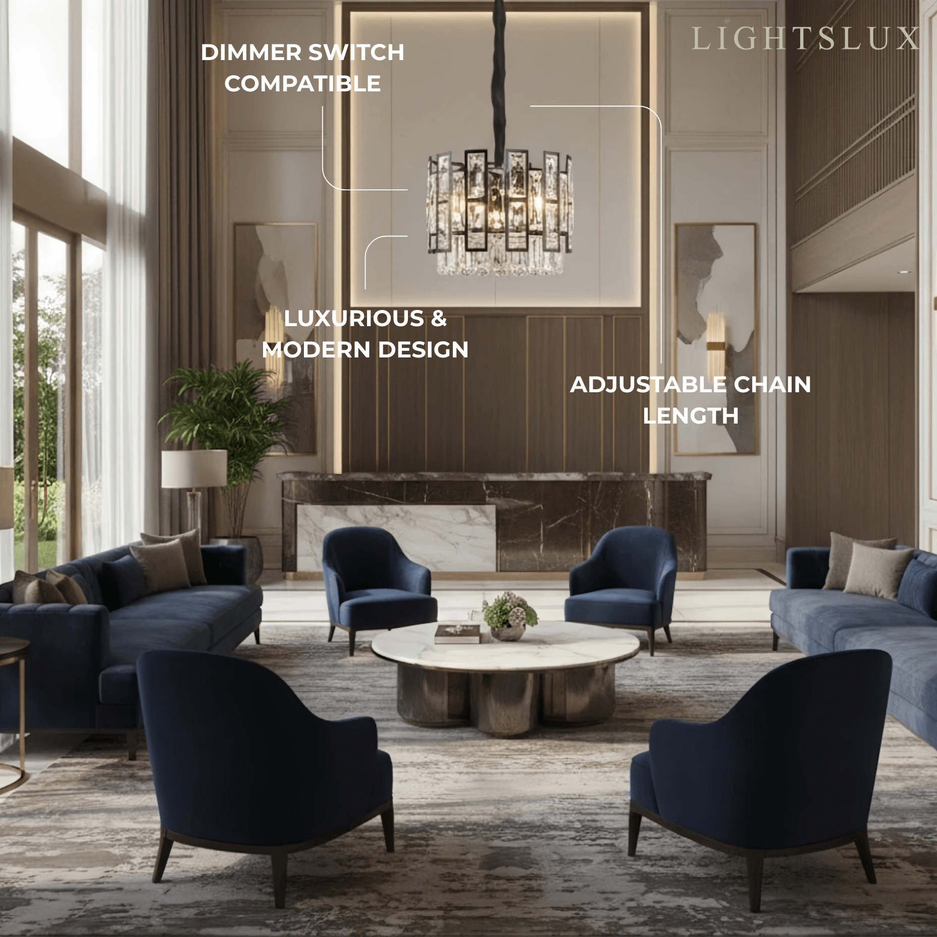 Modern Pendant Light -- Crystal & Black Metal for Dining Room