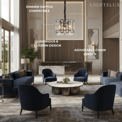 Modern Pendant Light -- Crystal & Black Metal for Dining Room
