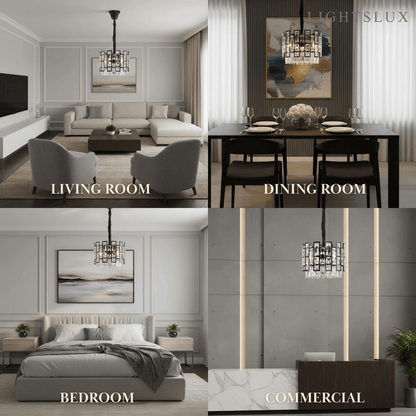 Modern Pendant Light -- Crystal & Black Metal for Dining Room