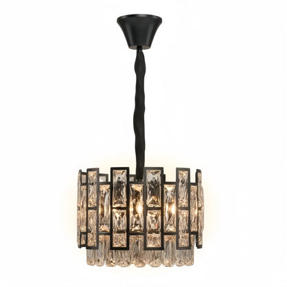 Modern Pendant Light -- Crystal & Black Metal for Dining Room