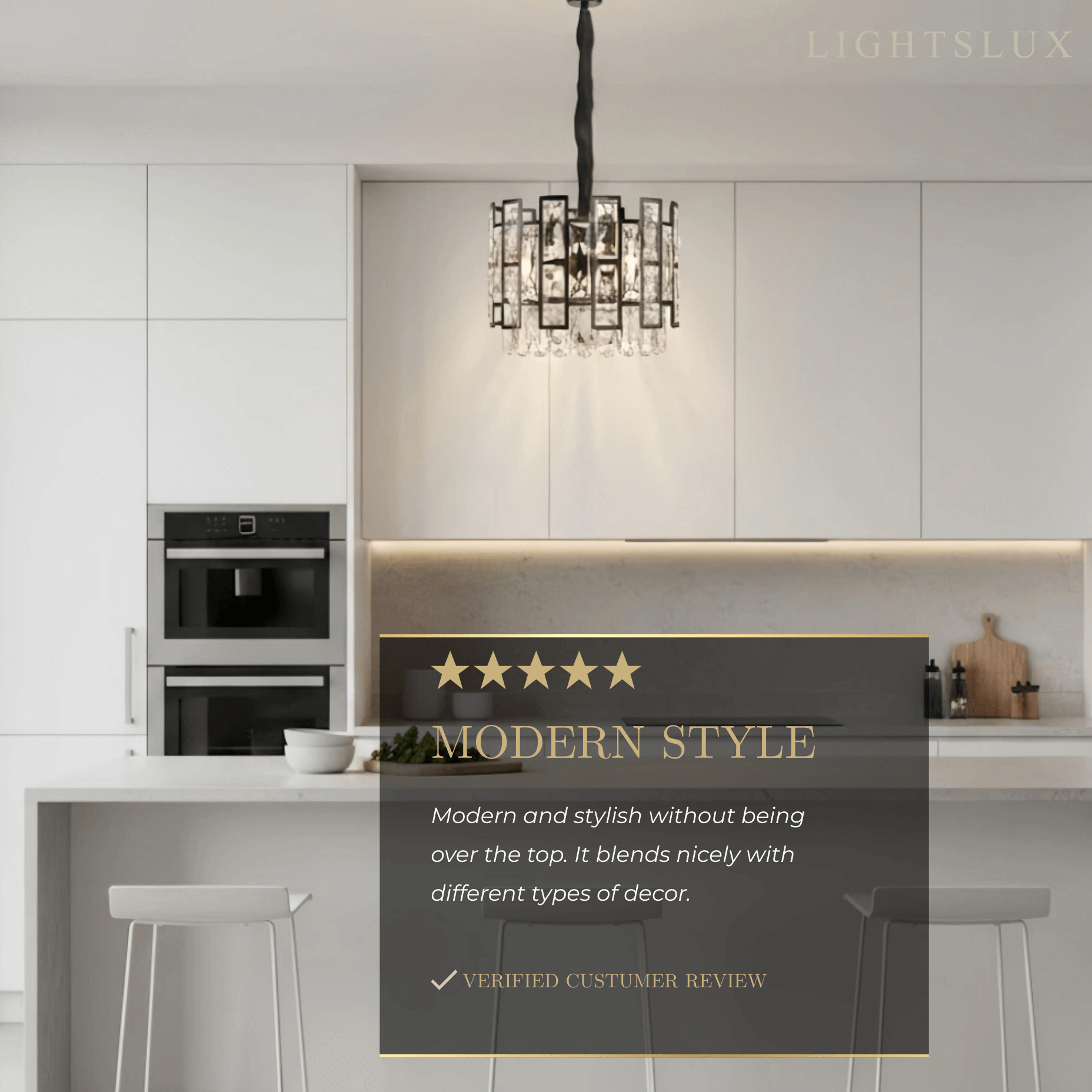 Modern Pendant Light -- Crystal & Black Metal for Dining Room