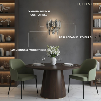 Modern Luxury Crystal Wall Sconce – Smoky Grey & Gold with Clear Crystals for Indoor