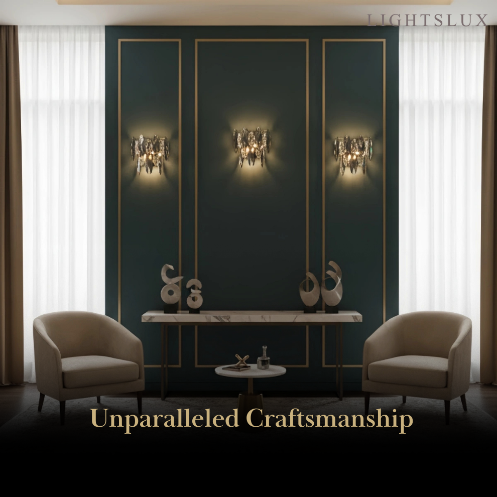 Modern Luxury Crystal Wall Sconce – Smoky Grey & Gold with Clear Crystals for Indoor  