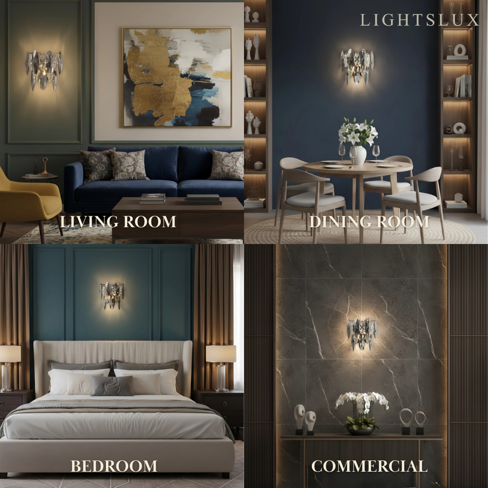 Modern Luxury Crystal Wall Sconce – Smoky Grey & Gold with Clear Crystals for Indoor