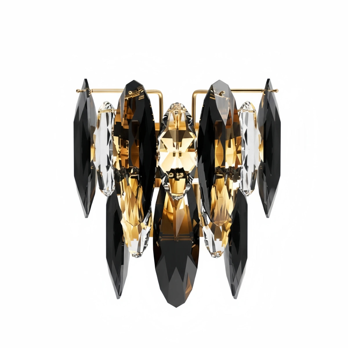 Modern Luxury Crystal Wall Sconce – Smoky Grey & Gold with Clear Crystals for Indoor