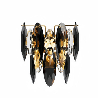 Modern Luxury Crystal Wall Sconce – Smoky Grey & Gold with Clear Crystals for Indoor