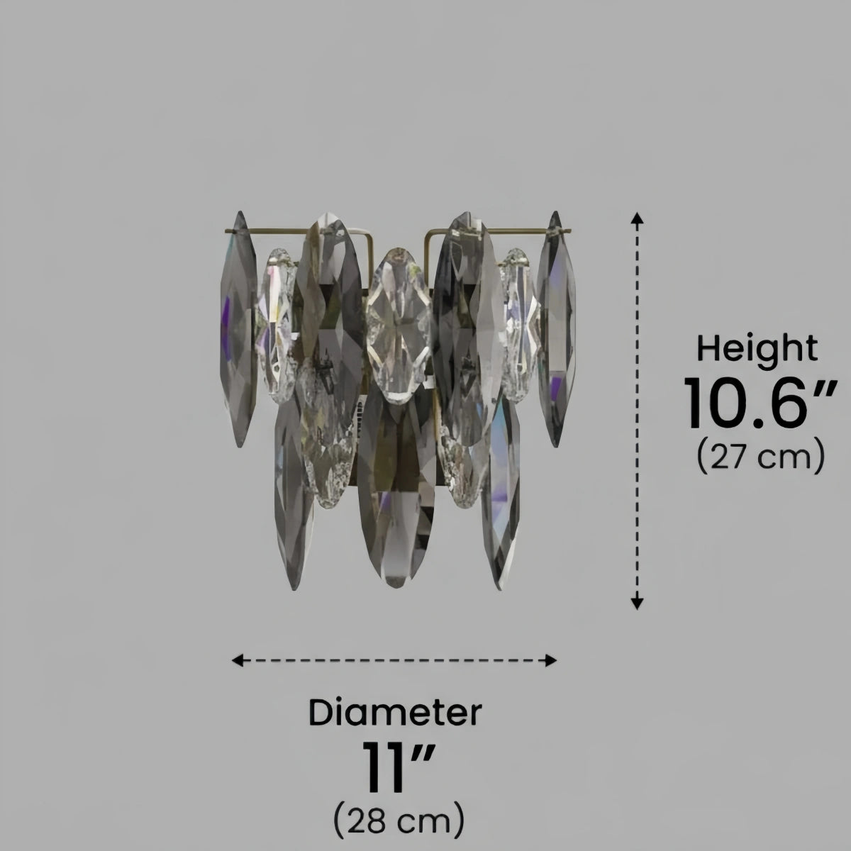 Modern Luxury Crystal Wall Sconce – Smoky Grey & Gold with Clear Crystals for Indoor