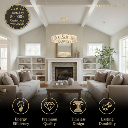 Excelis Modern Layered Alabaster Ring Chandelier – Brushed Gold Stainless Steel Framea