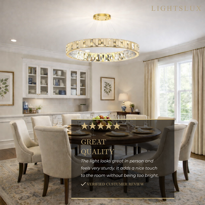 Excelis Modern Layered Alabaster Ring Chandelier – Brushed Gold Stainless Steel Framea