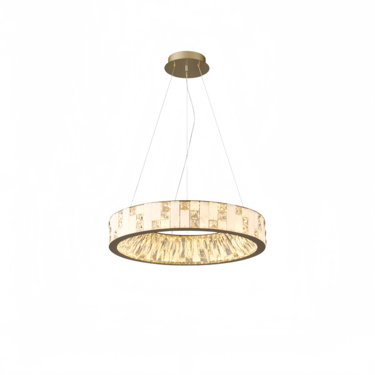 Excelis Modern Layered Alabaster Ring Chandelier – Brushed Gold Stainless Steel Framea