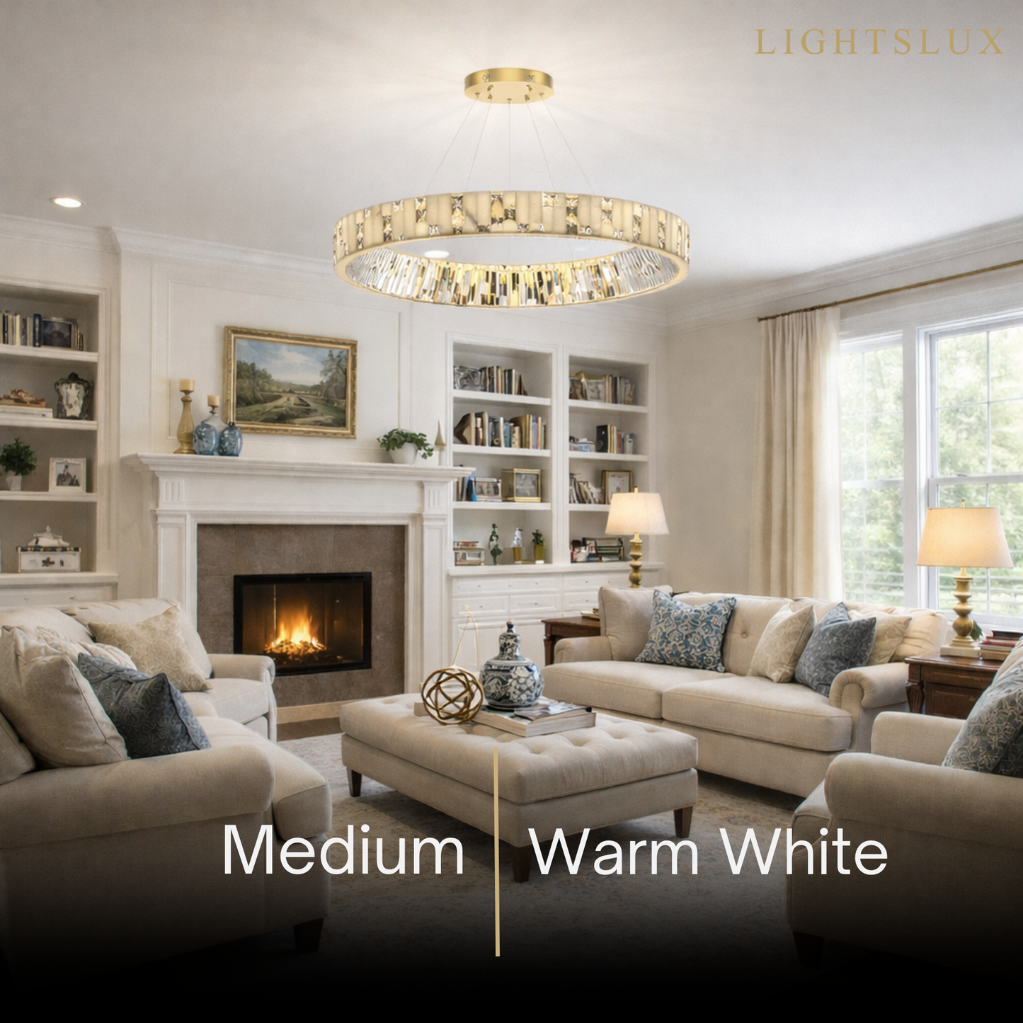 Excelis Modern Layered Alabaster Ring Chandelier – Brushed Gold Stainless Steel Framea