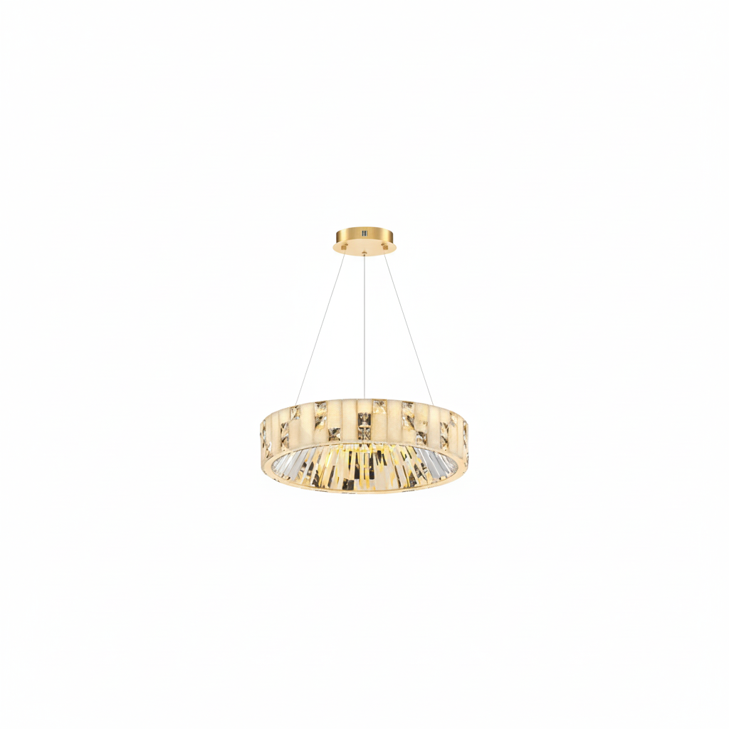 Excelis Modern Layered Alabaster Ring Chandelier – Brushed Gold Stainless Steel Framea