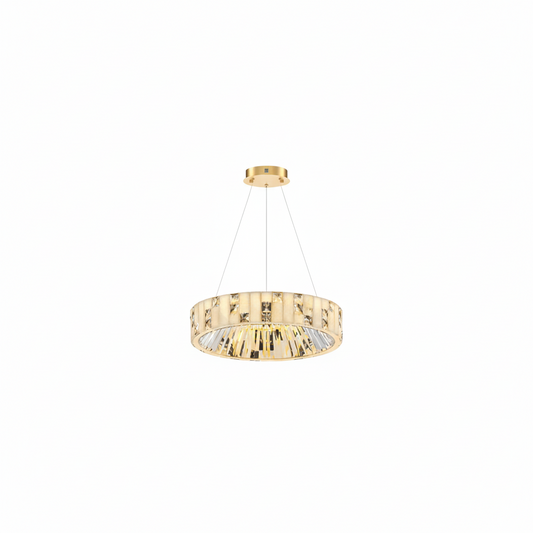 Excelis Modern Layered Alabaster Ring Chandelier – Brushed Gold Stainless Steel Framea