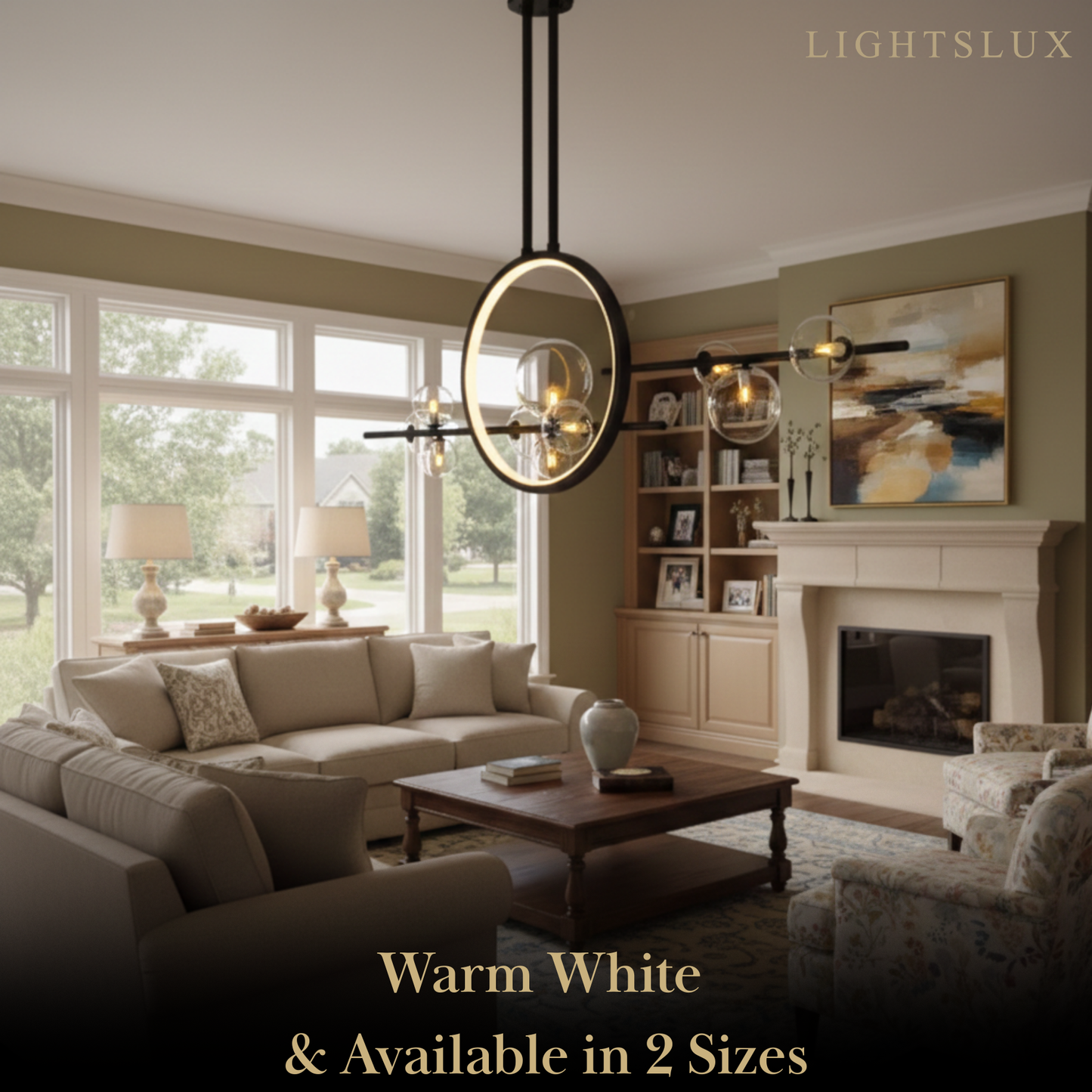 Nordic Glass Globe Chandelier – Floating Spheres on Circular Frame Kitchen Island