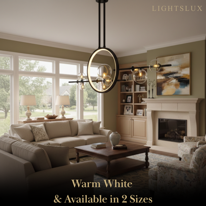 Nordic Glass Globe Chandelier – Floating Spheres on Circular Frame Kitchen Island