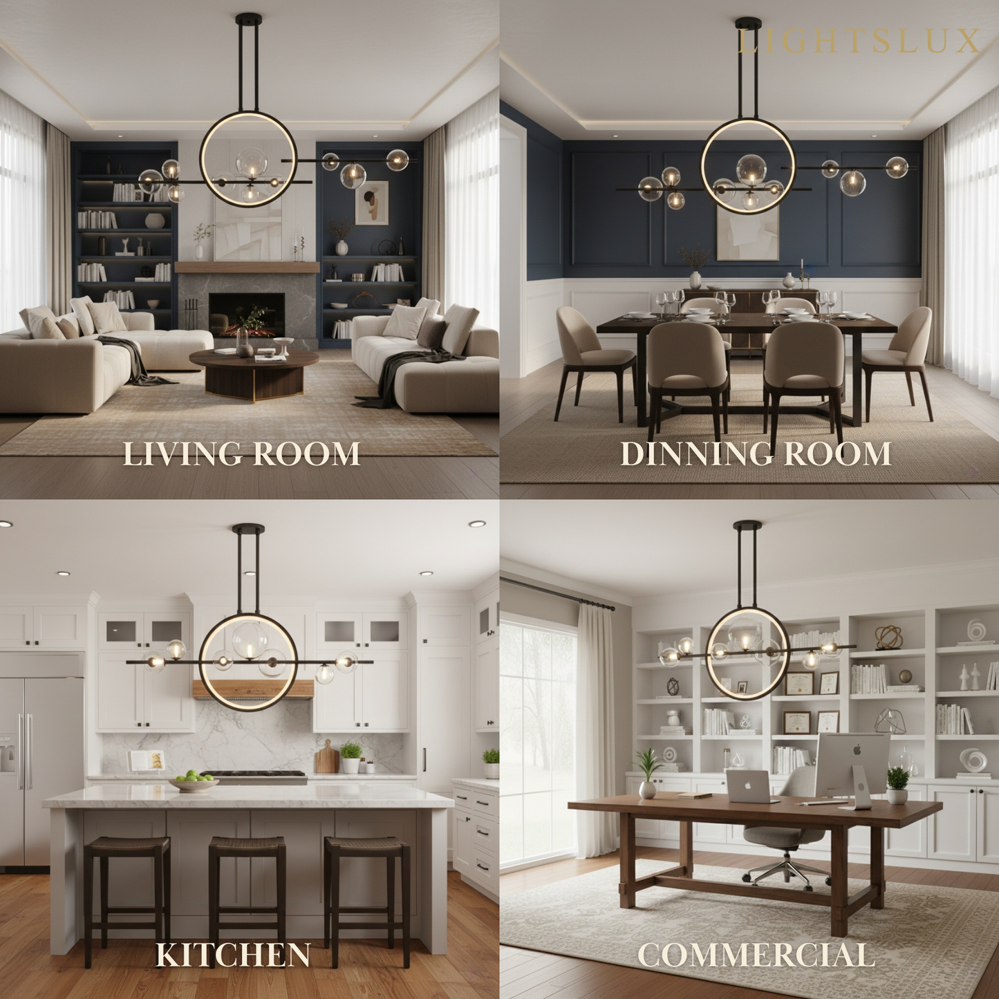 Nordic Glass Globe Chandelier – Floating Spheres on Circular Frame Kitchen Island