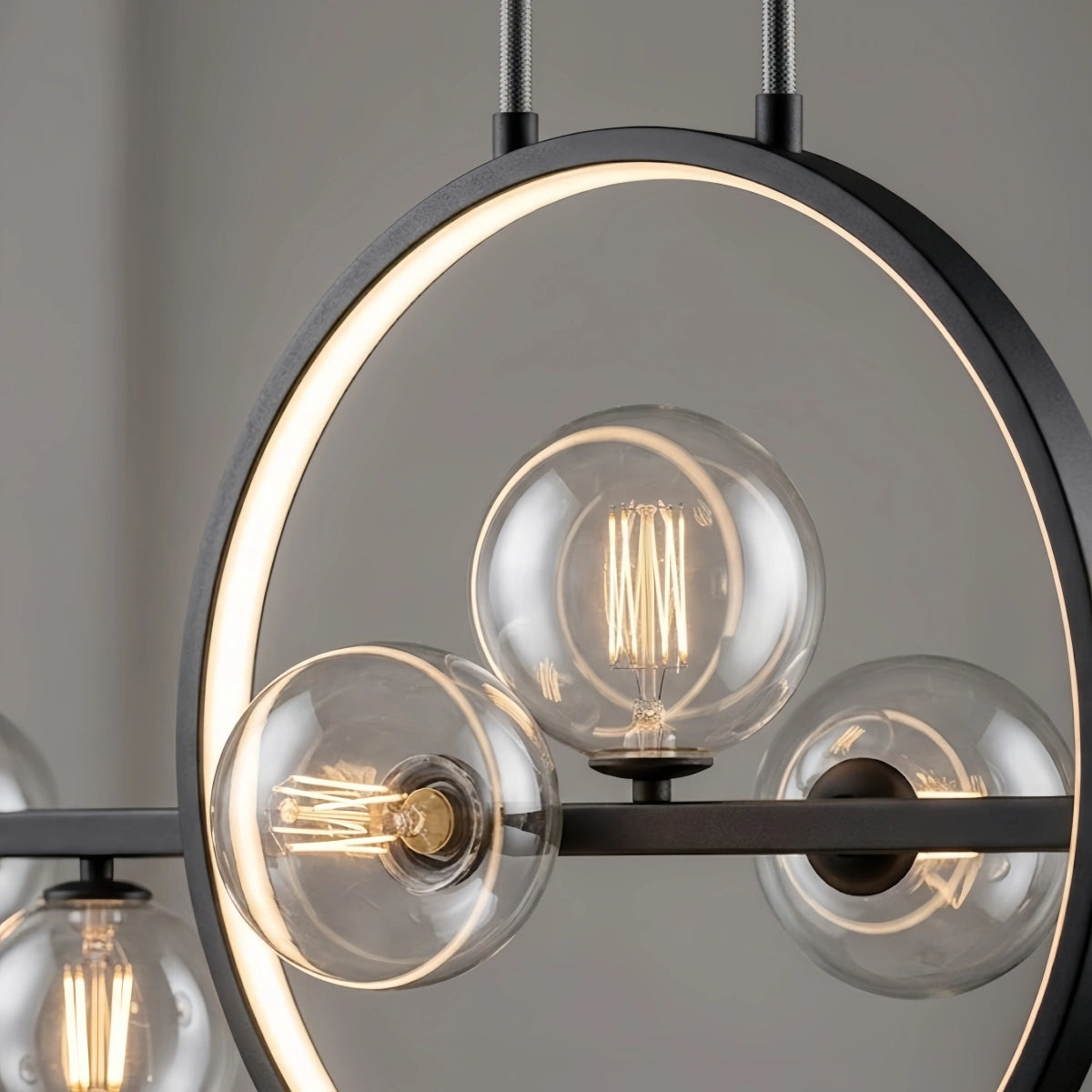 Nordic Glass Globe Chandelier – Floating Spheres on Circular Frame Kitchen Island