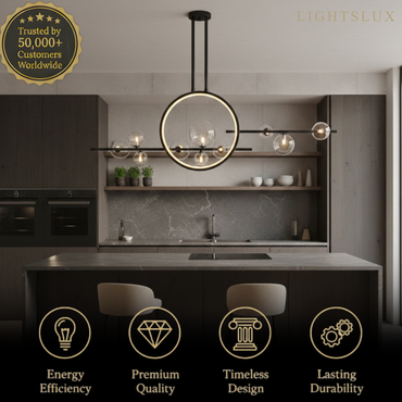 Nordic Glass Globe Chandelier – Floating Spheres on Circular Frame Kitchen Island