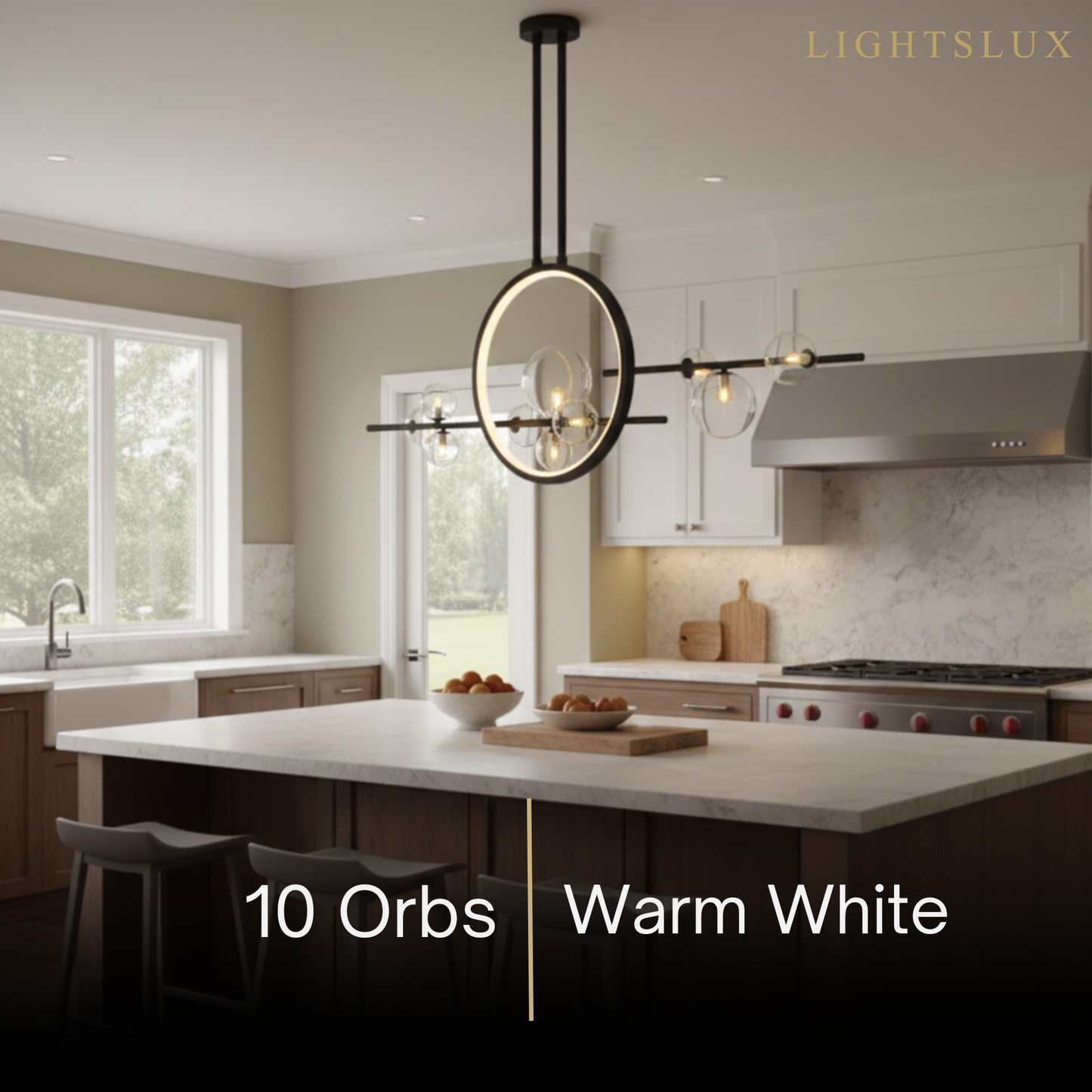 Nordic Glass Globe Chandelier – Floating Spheres on Circular Frame Kitchen Island