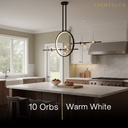 Nordic Glass Globe Chandelier – Floating Spheres on Circular Frame Kitchen Island