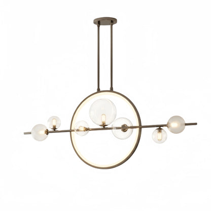 Nordic Glass Globe Chandelier – Floating Spheres on Circular Frame Kitchen Island