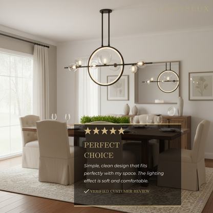 Nordic Glass Globe Chandelier – Floating Spheres on Circular Frame Kitchen Island