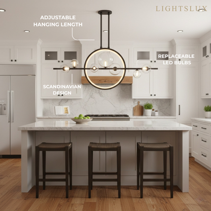 Nordic Glass Globe Chandelier – Floating Spheres on Circular Frame Kitchen Island